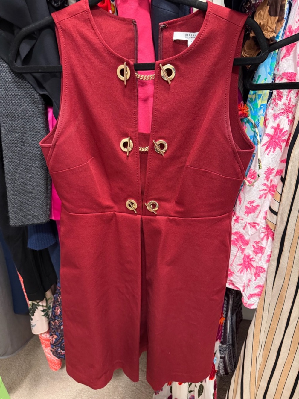 10 Crosby Derek Lam Burgundy Mini Dress with Gold Hardware